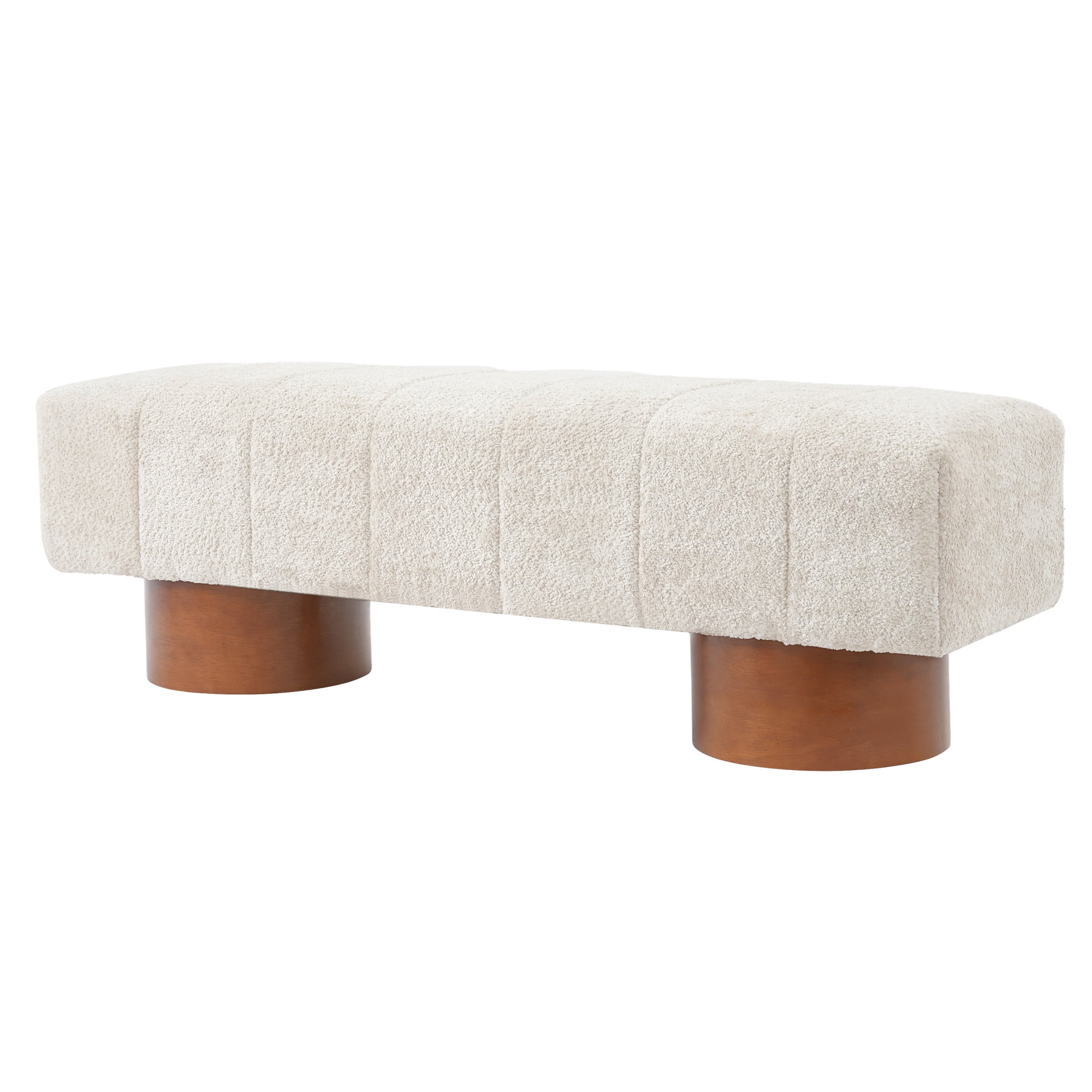 Christopher Knight Home 61" Modern Accent Ottoman Bench with Boucle Upholstery, Wood Legs, Beige