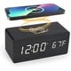 thumbnail image 1 of Reloj despertador digital de madera con carga inalámbrica, atenuador de brillo ajustable y volumen de alarma, modo día laborable/fin de semana, alarma dual, repetición, 12/24 h,, 1 of 5