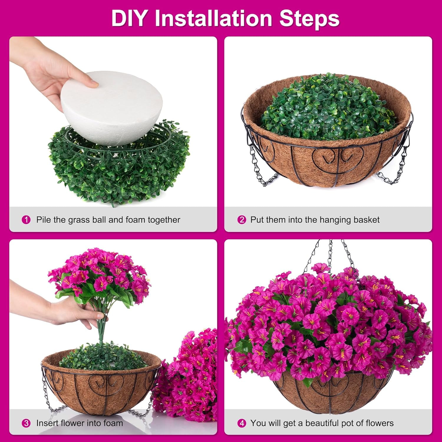 Hanging Artificial Flowers Basket, Fake Hanging Plant, Silk Orchid Flowers, Faux Flower Arrangement for Outdoor Garden Yard Pouch Patio Indoor Home Decoration
