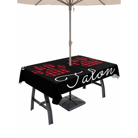 Outdoor Tablecloth with Umbrella Hole for Patio/Picnic/Party/Camping, Buffalo Plaid Paw Waterproof Table Cloth Rectangle Table Cover Washable, Cute Cats Pets Pawprints Black (60"x 120")