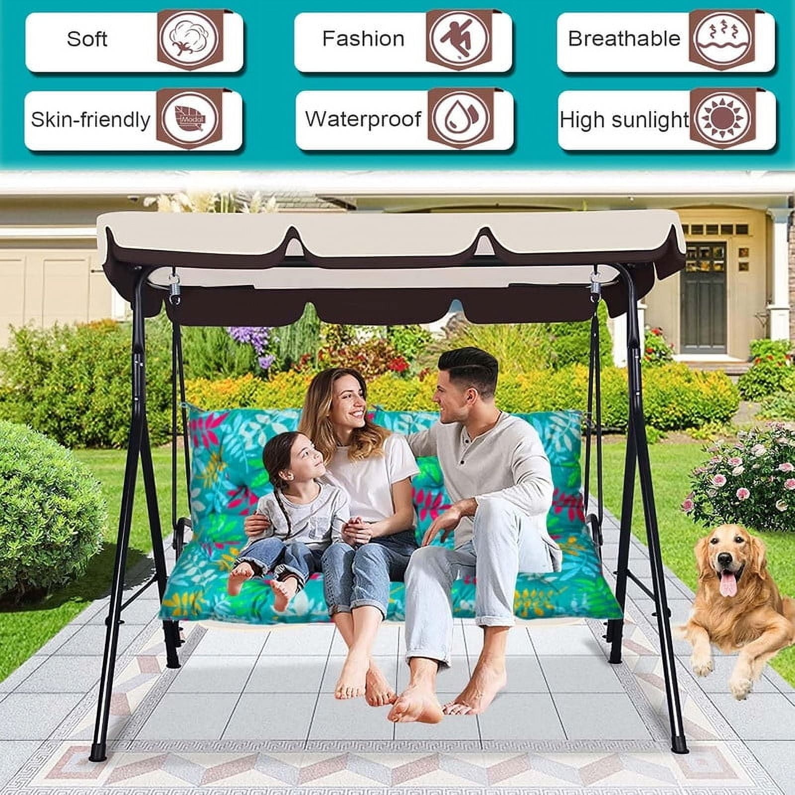 Replacement Cushions for Swing, Waterproof Porch Swing Cushion, 2-3 Seat Outdoor Bench Cushion with Backrest for Patio Furniture Garden Porch Loveseat Glider Pad (Green Flower 60*40in)