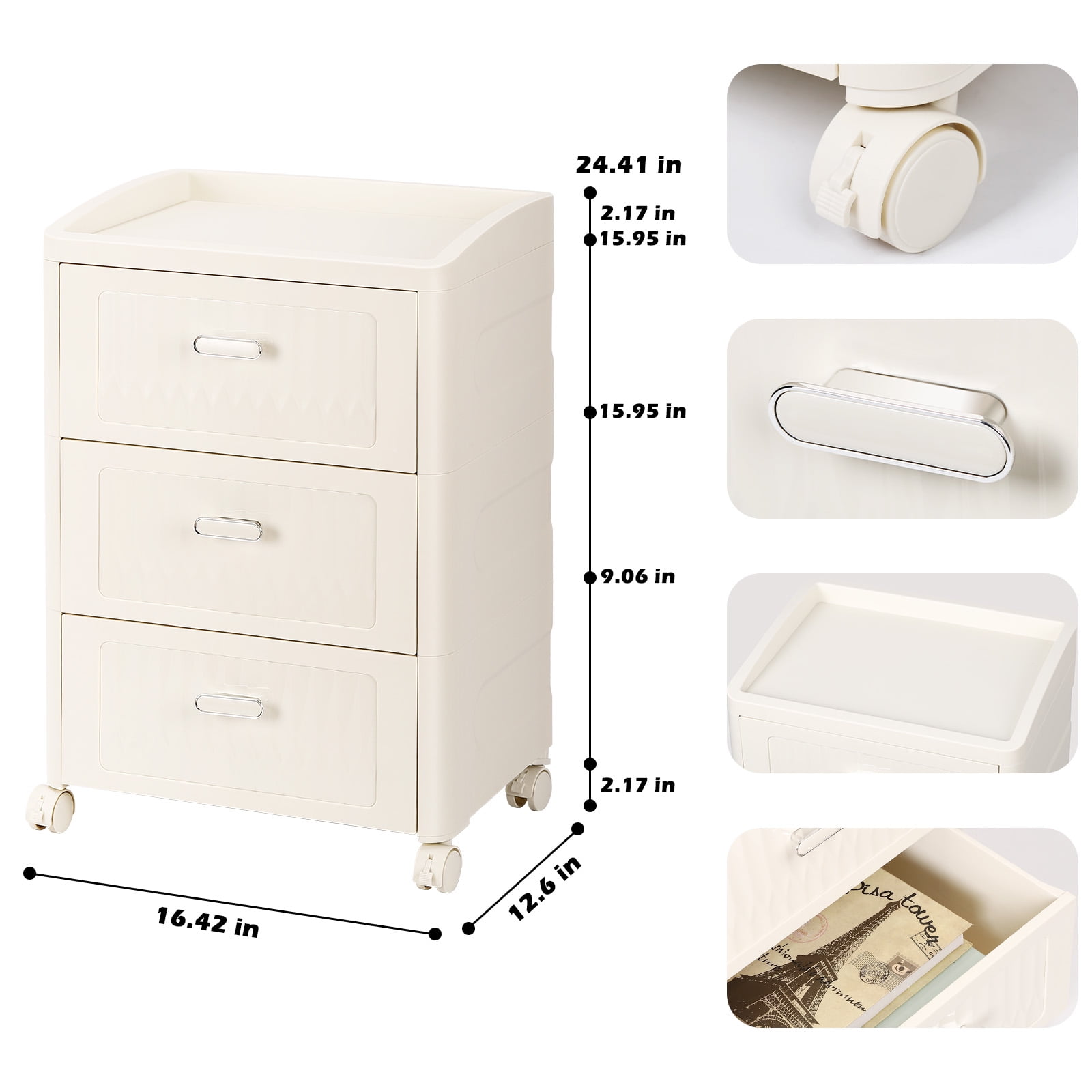 Oumilen Adult Modern 16.42" Nightstand with 3 Drawers, White
