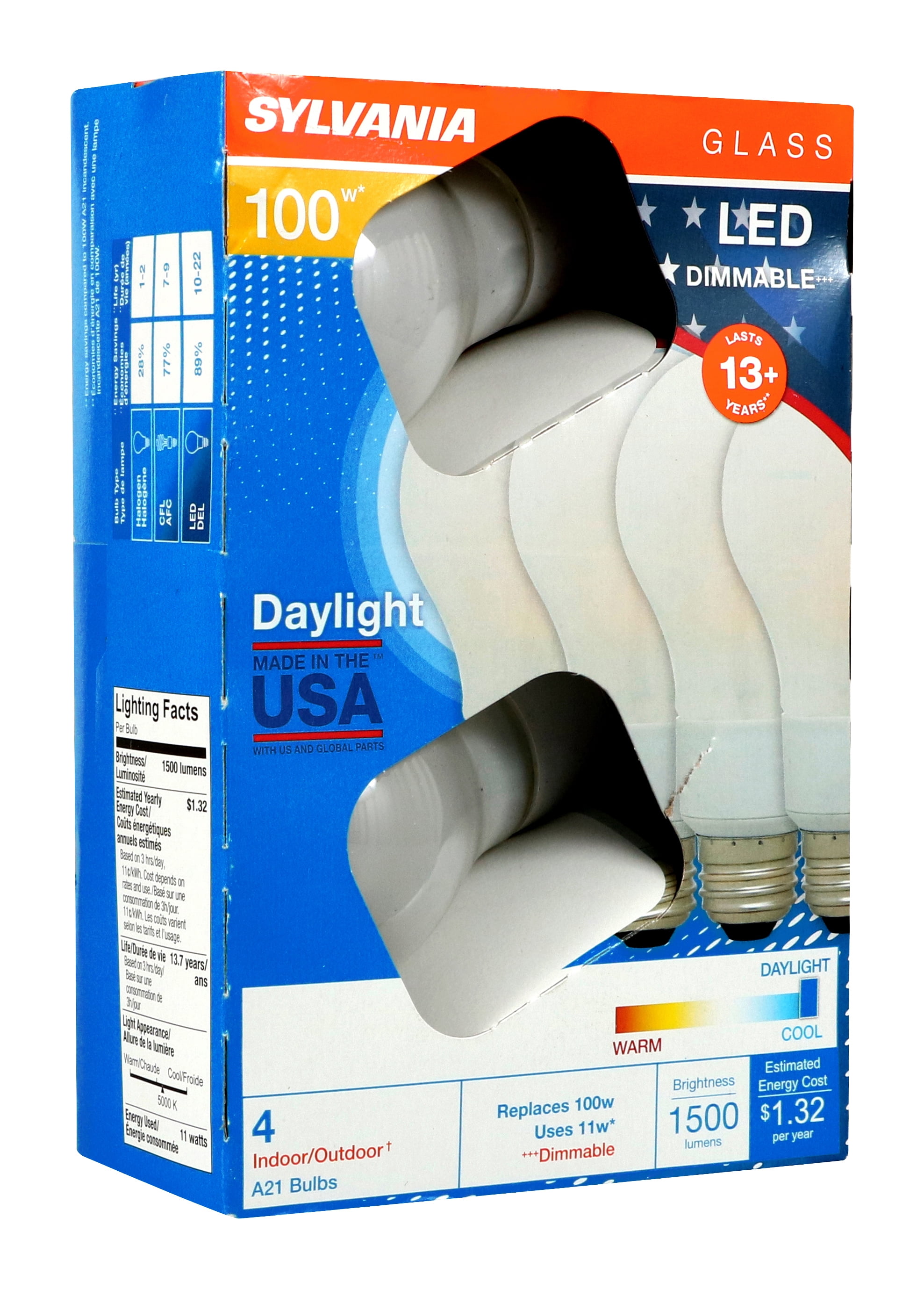 Sylvania 100W Equivalent A21 LED Light Bulb, Glass, Dimmable, Daylight
