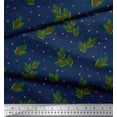 thumbnail image 2 of Soimoi Blue Cotton Voile Fabric Red Berries & Holly Leaves Printed Craft Fabric by the Yard 42 Inch Wide, 2 of 3