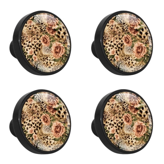 4 Pcs Leopard Print Knobs for Kitchen Cabinet Cupboard Dresser Bookcase Drawer Pulls Handles Round Home Decor