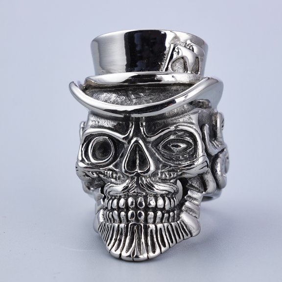 Gothic 14K White Gold Skull Ring For Men Punk Hip Hop Lndia Jaguar Warrior Skull Men Ring Biker Fashion Jewelry Gift