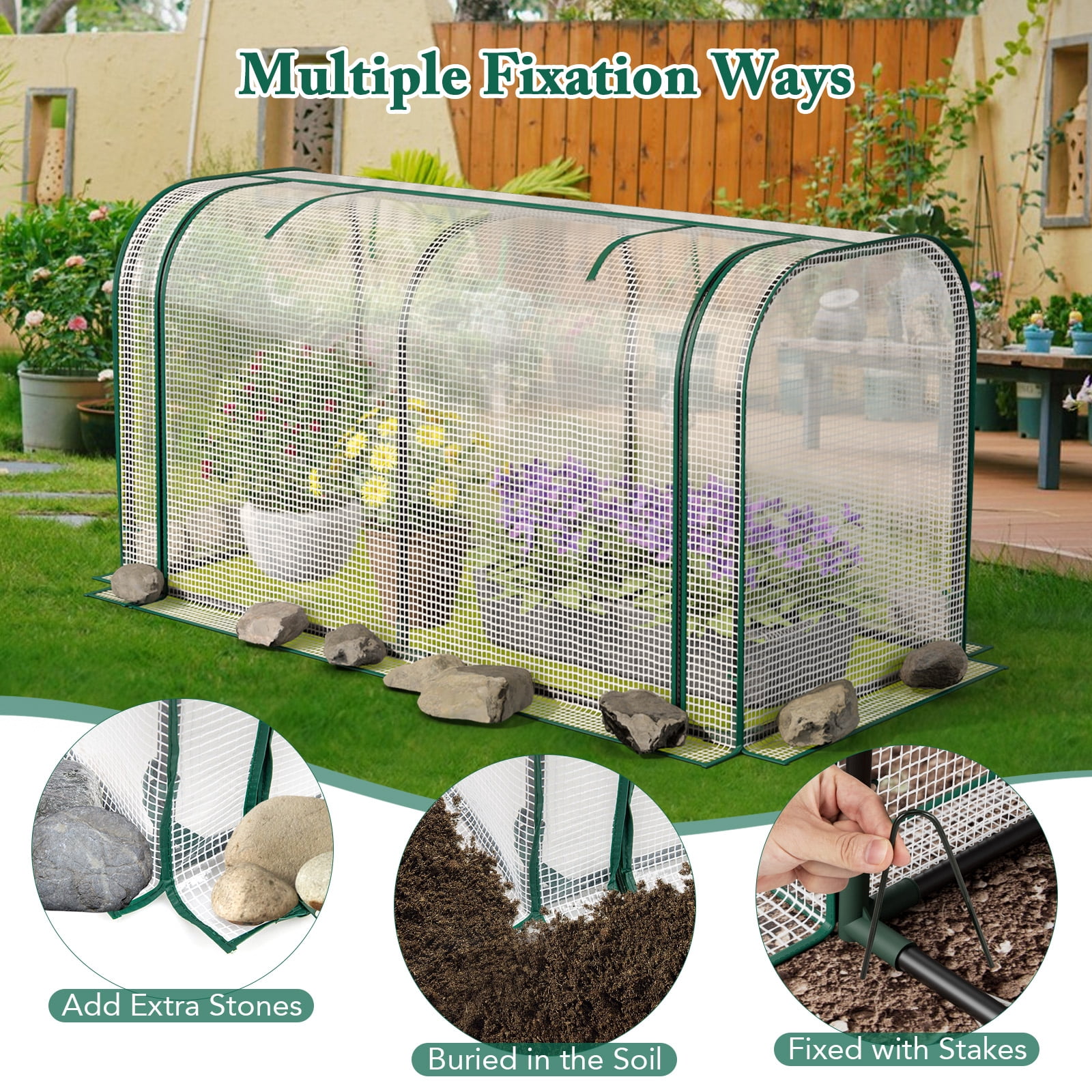 Patiojoy Portable Mini Greenhouse 47" x 22" x 24" Outdoor Green House with Roll-Up Door White