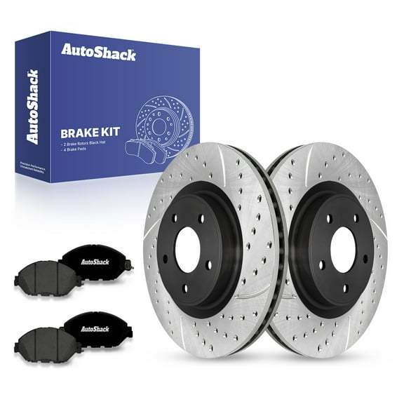 AutoShack 12.6" (320 mm) Front Vented Drilled & Slotted Brake Rotors E-Coated   Premium Ceramic Brake Pads | Replacement for 2013-2021 Nissan Pathfinder | 6-PC Brake Kit | ShadowGuard