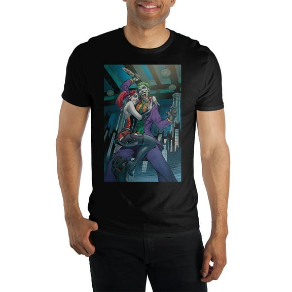 Joker and Harley Quinn Black Couple Cuddle Men's Black T-Shirt Tee Shirt-4XL