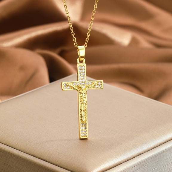 Cross Our Lady Necklace for Women Golden Jesus Angel Choker Diy Pendant 14K Yellow Gold Chain High Quality Jewelry