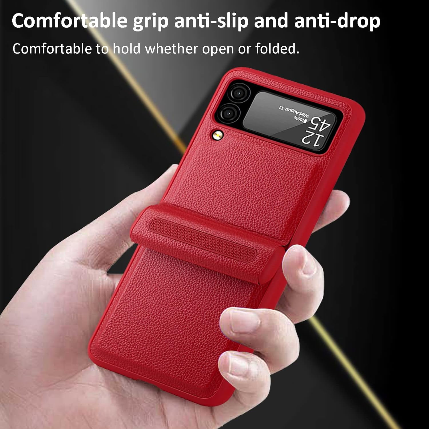 Compatible Samsung Z Flip 3 5G Case with Hinge Protection Screen Protector,All Around Protection Ultra Thin PU Leather+PC Case Galaxy Z Flip 3 Case for Samsung Flip 3 Phone Case Cute– Red