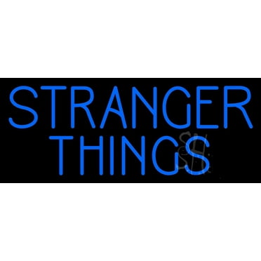 Blue Stranger Things Logo LED Neon Sign 10 x 24 - inches, Black Square Cut Acrylic Backing, with Dimmer - Bright and Premium built indoor LED Neon Sign for café, party, home decor, and storefront.
