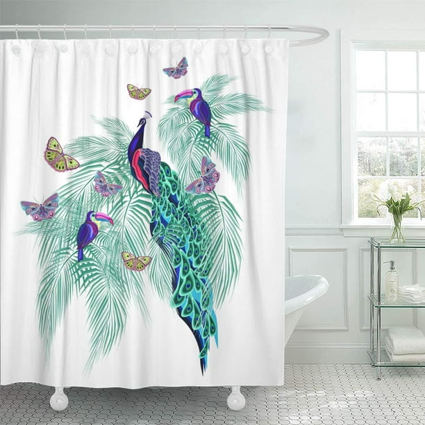 YUSDECOR Colorful Jungle Colored Abstract Birds Butterflies Peacock  American Bathroom Decor Bath Shower Curtain 60x72 inch 