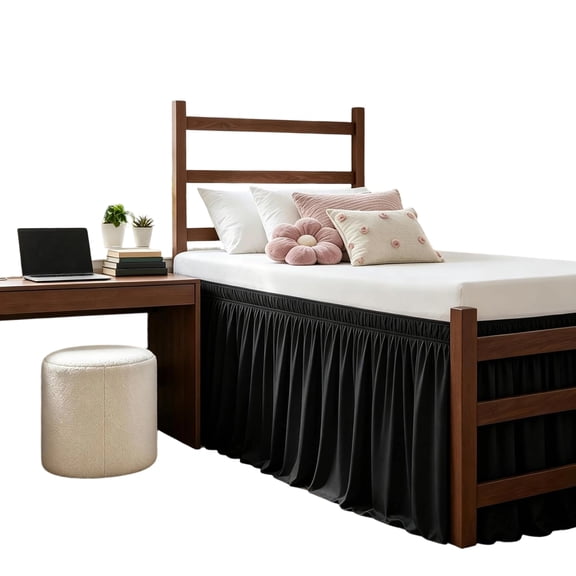 AUQ Dorm Bed Skirt Twin XL 36 Inch Drop with Split Corners, Extra Long Bedskirt Easy to Put On Elastic,Dust Ruffle with Platform, Microfiber Fabric Machine Washable Black, Bed Decor
