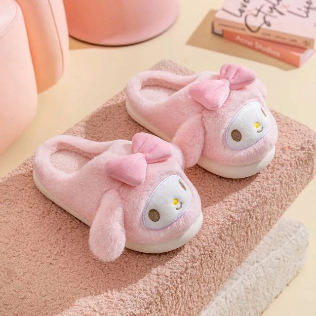 Sanrio-Zapatillas de felpa de Hello Kittys Kawaii, zapatos acolchados suaves para dormitorio de estudiantes, juguetes, regalos para niñas, Otoño e Invierno