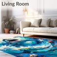 thumbnail image 2 of Flatwoven High Traffic Area Rug, Jaws Indoor with Dynamic Oceanic Motifs and Splash, Non Slip, Stain Resistant, Washable Area Rugs for Living Room, Bedroom(Blue, 5X7), 2 of 8