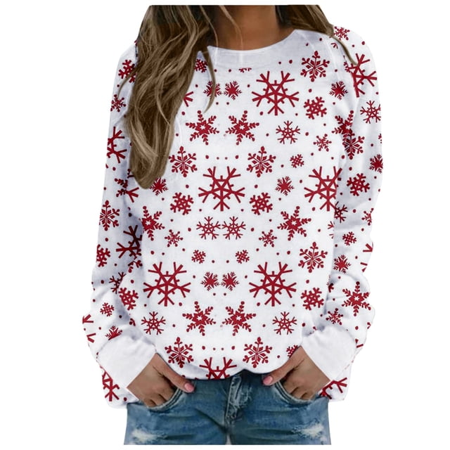 Sudaderas de Cuello Redondo de Navidad Para Mujer Camiseta de Manga Larga Cómoda Y Transpirable Con Estampado de Moda Odeerbi ODB207008