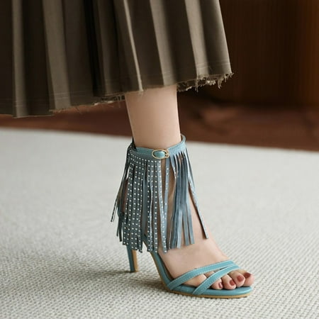 

Cathalem Summer Tassel Heel Sandals Women Shoes Fashion High Heel Sandals Women Glitter Sandals Size 11 Blue 8