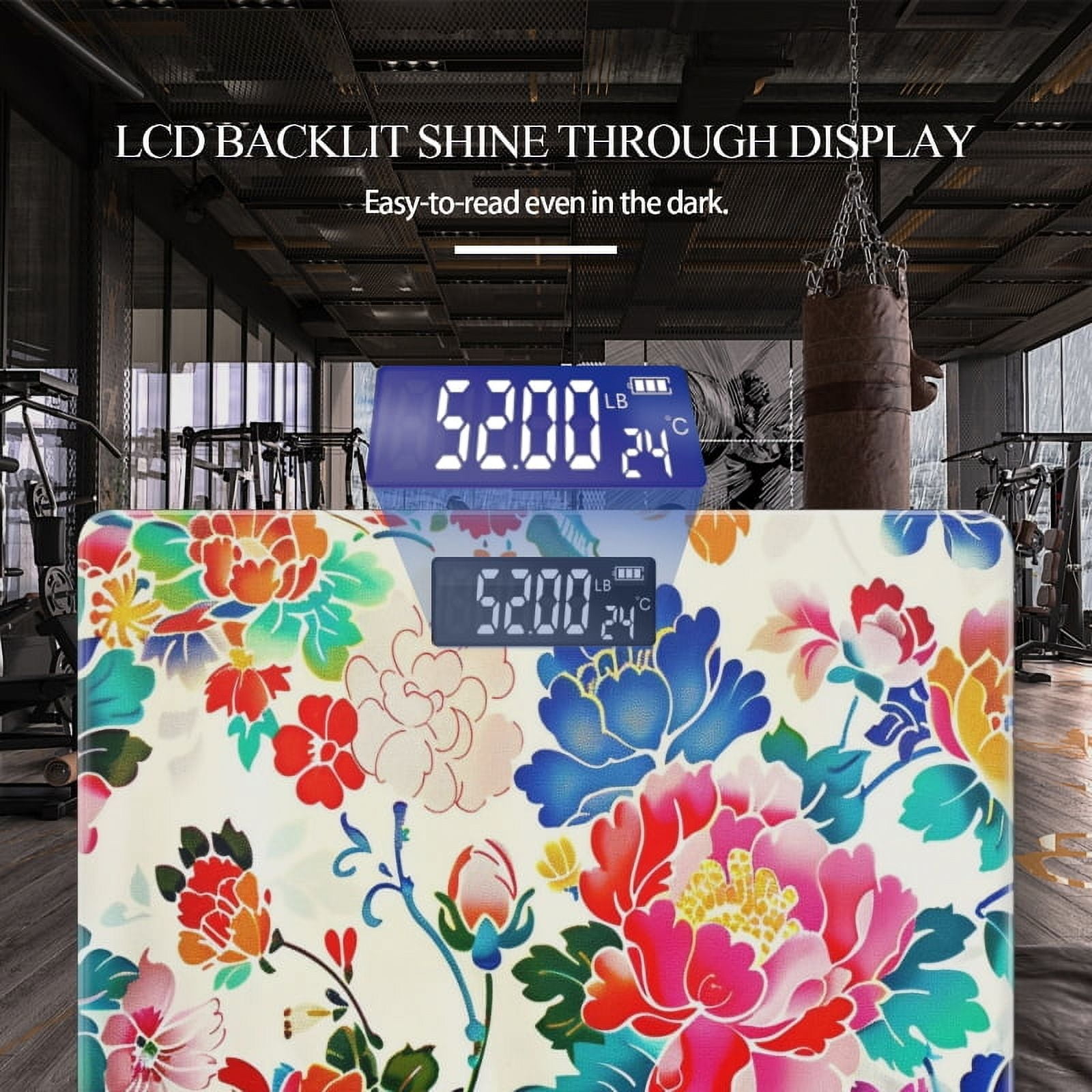 Digital Bathroom Scale with Large LCD Display,High Capacity Scale 400 lbs High Precision body fat scale-Colorful Flowers And Peonies Patterned With White Background