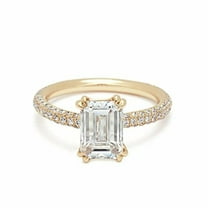 HeartsAndYou 2ct Emerald Moissanite Engagement Ring for Women 18k Yellow Gold over Silver Solitaire with Accent