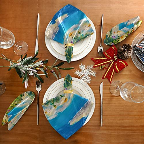 Servilletas de satén de tela con dise?o de flores y margaritas, ideal para cocinas, bodas, fiestas, cenas de día festivo, Acción de Gracias y Navidad. LingWen 8390606736642