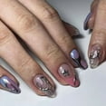 thumbnail image 3 of KUFptva 24 Pcs Short Oval False Nails Silver Stripes Artificial Nails French Tip Stick On Nails Fashion Press On Nails for Woman, 3 of 7