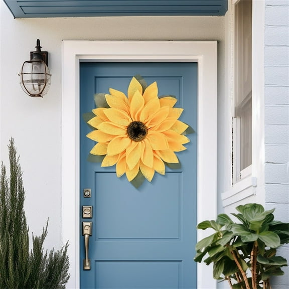 Artificial Sunflower Wreath Front Door Wreath Yellow Sunflower Daisy Wreath Spring Summer Wreath Front Door For Indoor Outdoor Home Wedding Window Wall Decor