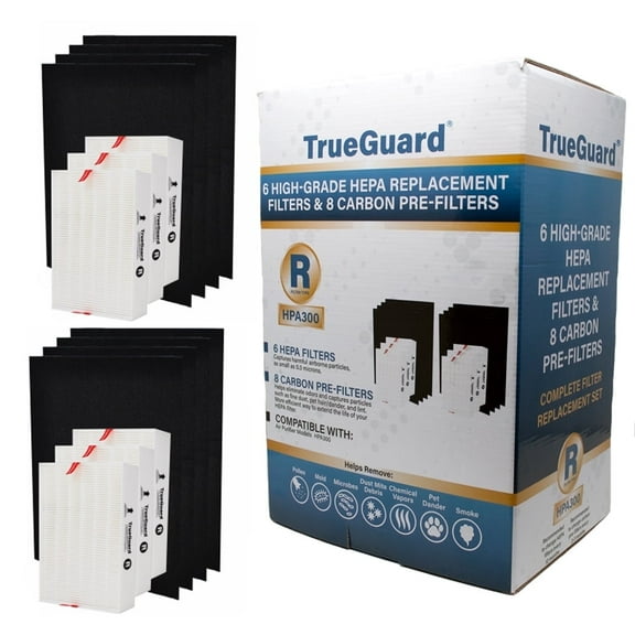 TrueGuard High Grade 6 HEPA and 8 Carbon Pre-Filters, HPA300 Type R, Cut to Fit, 1 Pack