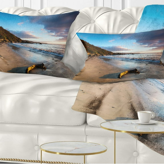 Designart Looe Cornwall Beach at Sunrise - Modern Beach Throw Pillow - 12x20