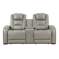 thumbnail image 2 of Benjara BM316096 73 in. Luxe Power Recliner Cushioned Gray Real Leather Console Loveseat, 2 of 6
