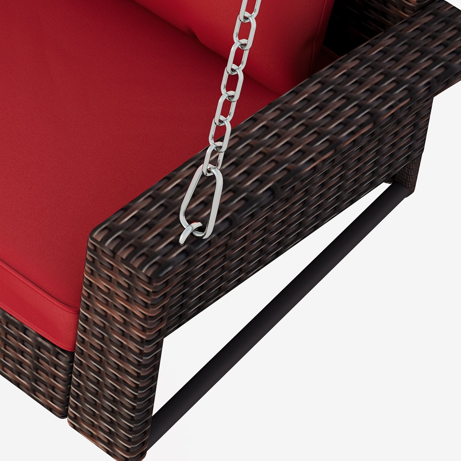 Kadyn 2-Person Wicker Hanging Porch Swing, Rattan Swing Bench with Chains, Cushion and Pillow, Outdoor Swing Chair for Garden, Backyard, Brown-Red Kadyn 2-Person Wicker Hanging Porch Swing, Rattan Swing Bench with Chains, Cushion and Pillow, Outdoor Swing Chair for Garden, Backyard, Brown-Red