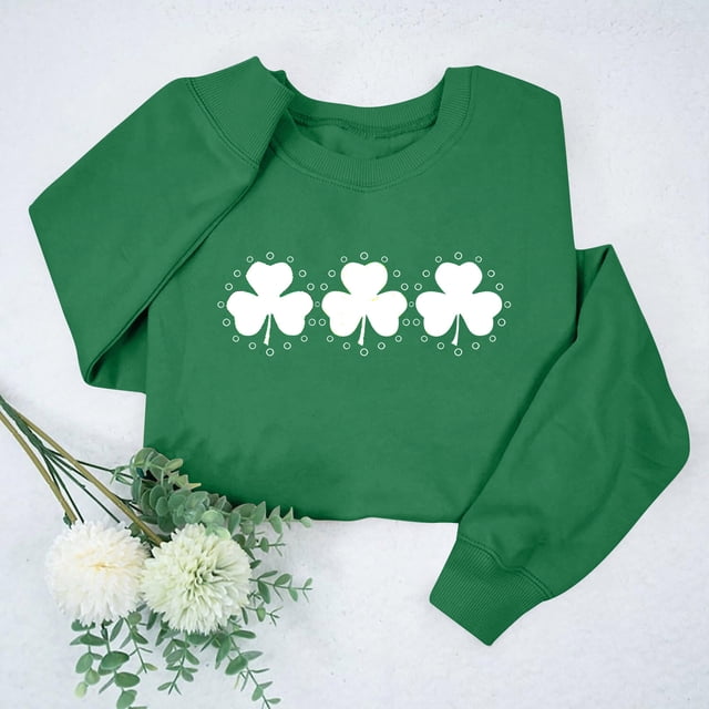 Uootdi Chandails de la Saint-Patrick pour Femmes Col Rond Manches Longues Imprimé Graphique Vacances Coupe Ample Célébrations Parade Décontracté Quotidien Pulls Cadeau