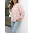 thumbnail image 4 of Animal Print Ruffle Neck Long Sleeve Tiered Blouse for Women Pink Medium, 4 of 5