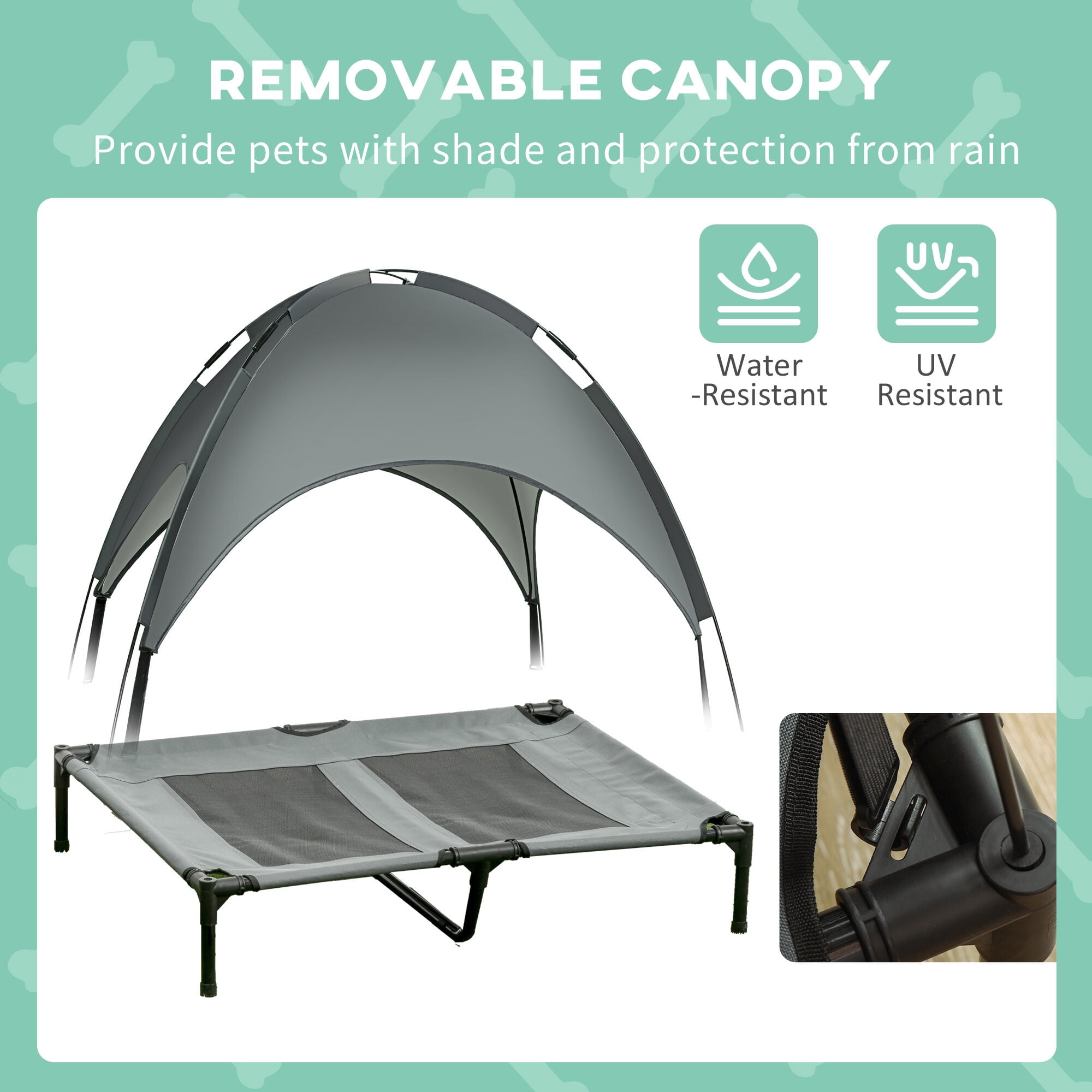 Orthopedic Dog Bed, PawHut Elevated Portable Dog Cot Pet Bed with UV Protection Canopy Shade, 36 inch, Gray, Gray Dog Bed,Metal Cat Bed, Pet Supplies Pet Beds & Furniture