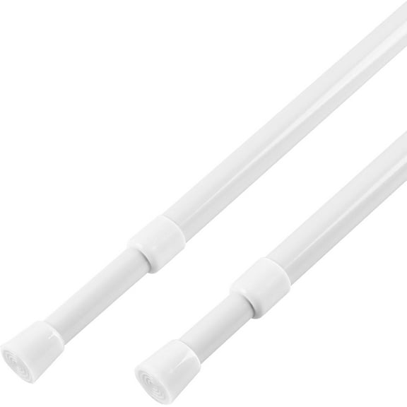 2 pcs White Tension Rod 16 to 28 inch,Adjustable Small Tension Rods,Spring Tenstion Curtain Rods Cupboard Bars Short Curtain Rod Mini Tension Rods Window Rods RV Fridge Tension Rods