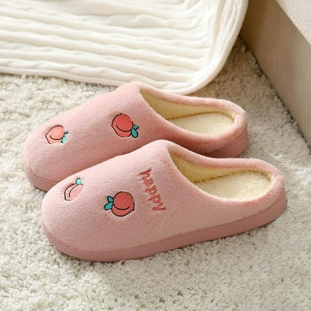

shuwee Womens Slipper Cozy Fuzzy House Slippers for Women Fruits Plush Slippers for Indoor Use Anti-Slip Slippers