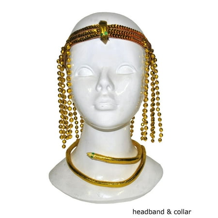 Egyptian Queen Head Piece Necklace 2pc Costume Accessory Set, Gold,