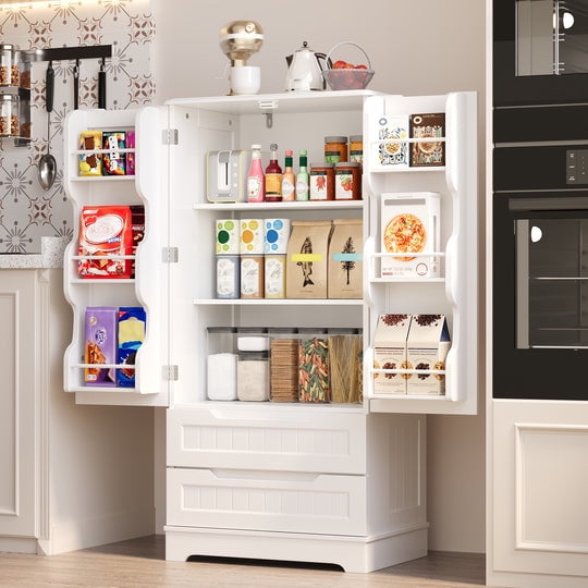 Aiho 47" H Kitchen Pantry Cabinet with 2 Doors and 2 Drawers, Solid & Sturdy, Storage Cabinet for Entryway, Kitchen - White