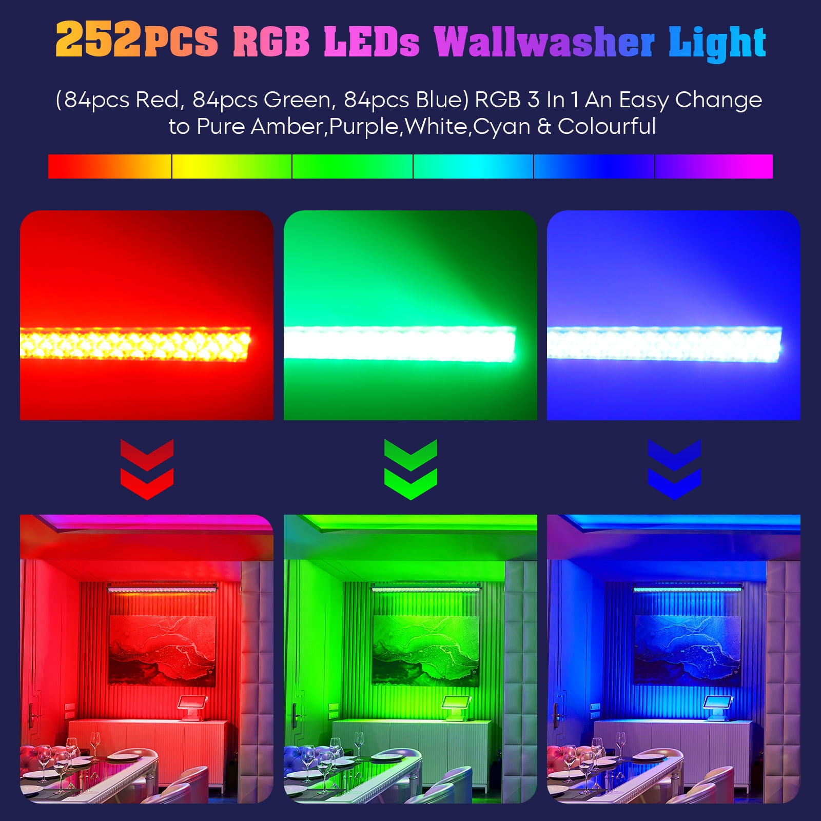 4X RGB Wall Wash Light Bar 252 LED DMX Strobe Stage DJ Beam Lighting Effect DJ Disco Home Party Deco