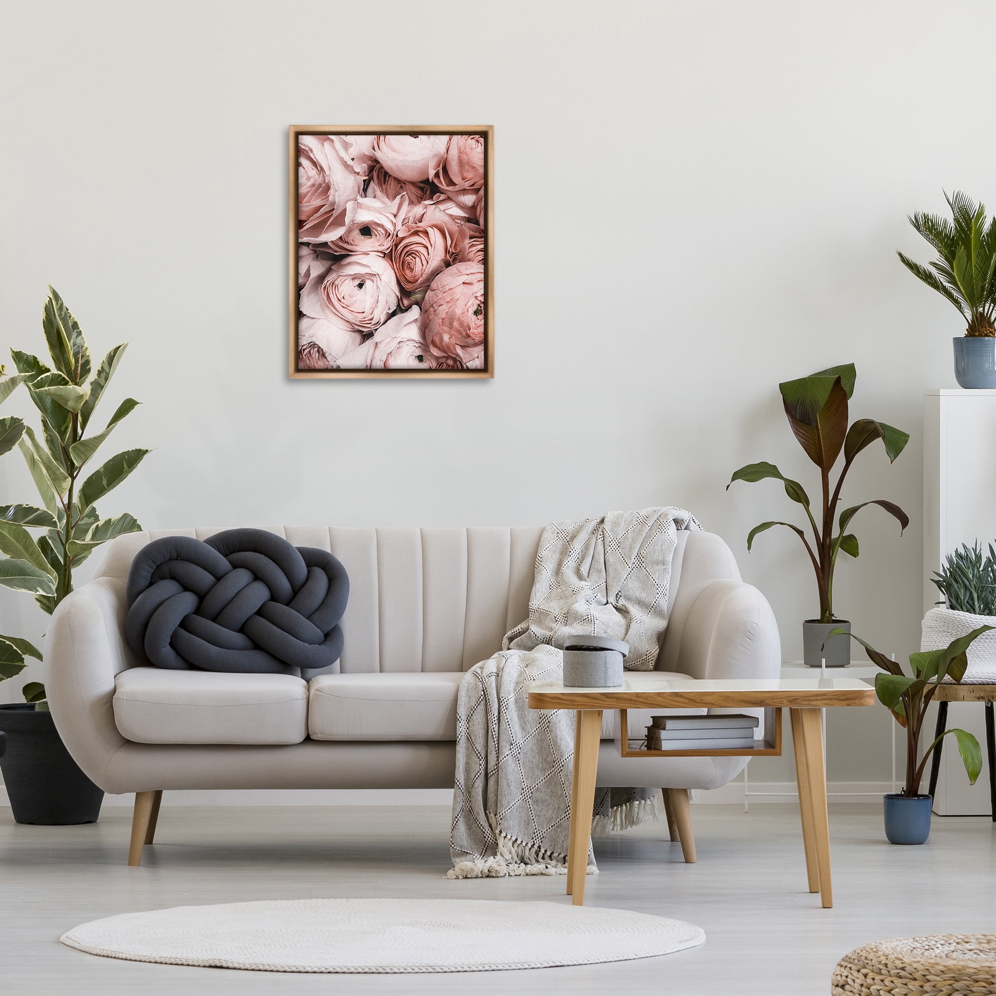 Stupell Industries Pink Muted Peonies Botanical & Floral Photography Brown Floater Framed Canvas Art Print Wall Art, 25 x 31
