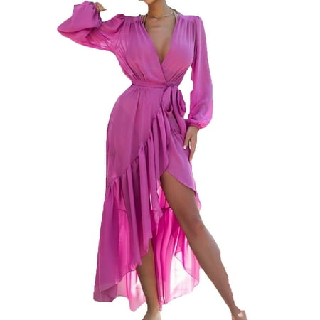 

Jikolililili 2022 Women s Floral Printed Chiffon Beach Kimono Cardigan Shawl Long Sleeve Loose Cover Up Nightgown Women s Outerwear on Clearance