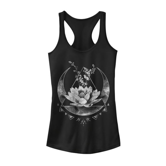 Junior's Lost Gods Celestial Flower Pattern Racerback Tank Top Black X Small