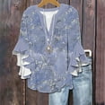 thumbnail image 5 of Fmbrln Womens Summer Ruffle 3/4 Sleeve Shirts Fashion V Neck Button Floral Print Tops Casual Comfy Loose Blouse Purple M, 5 of 5
