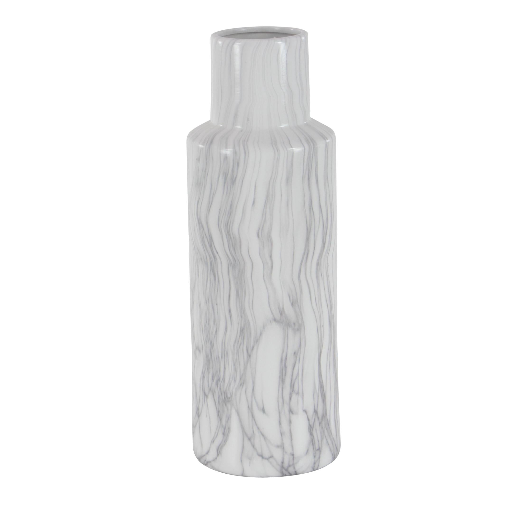 DecMode 21" Faux Marble White Ceramic Vase