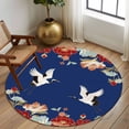 thumbnail image 2 of Round Rugs 7Ft, Blue Crane Round Area Rug Washable Indoor Throw Carpet, Vintage Red Teal Spring Floral Botanical Large Non Slip Circle Rug for Dining Room Playroom Home Decor Aesthetic, 2 of 8