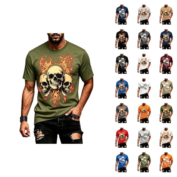Halloween T Shirts for Men Short Sleeve Crewneck Casual Skull Graphic Tee Shirt