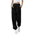 thumbnail image 2 of Women's Sweatpants Solid Color Button Zipper Elastic Waistband Cinch Bottom Casual Sports Pants With Side Pockets (M, Black), 2 of 4