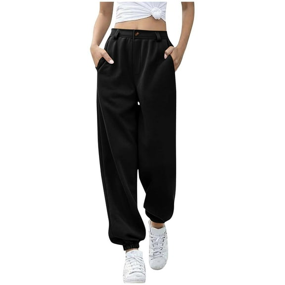 Maplenight Women's Sweatpants Elastic High Waist Button Tapered Joggers with Pockets Gym Outdoor Workout Pants for Women