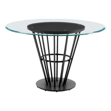 Vena Dining Table- Black Iron- Walnut Brown Wood- 48 Inch Glass Top