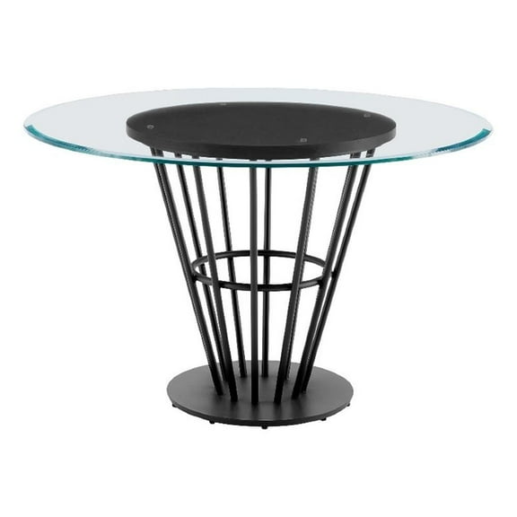 Vena Dining Table- Black Iron- Walnut Brown Wood- 48 Inch Glass Top